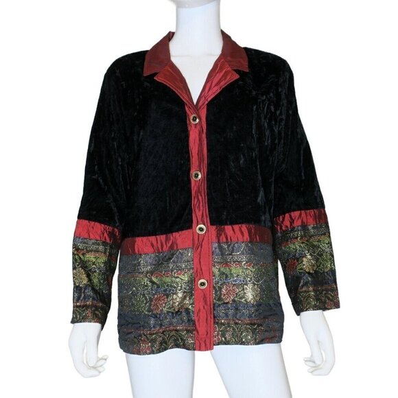 Coldwater Creek Jacket Brocade Tapestry Black Velvet Blazer Artsy Women's Large - Picture 1 of 4